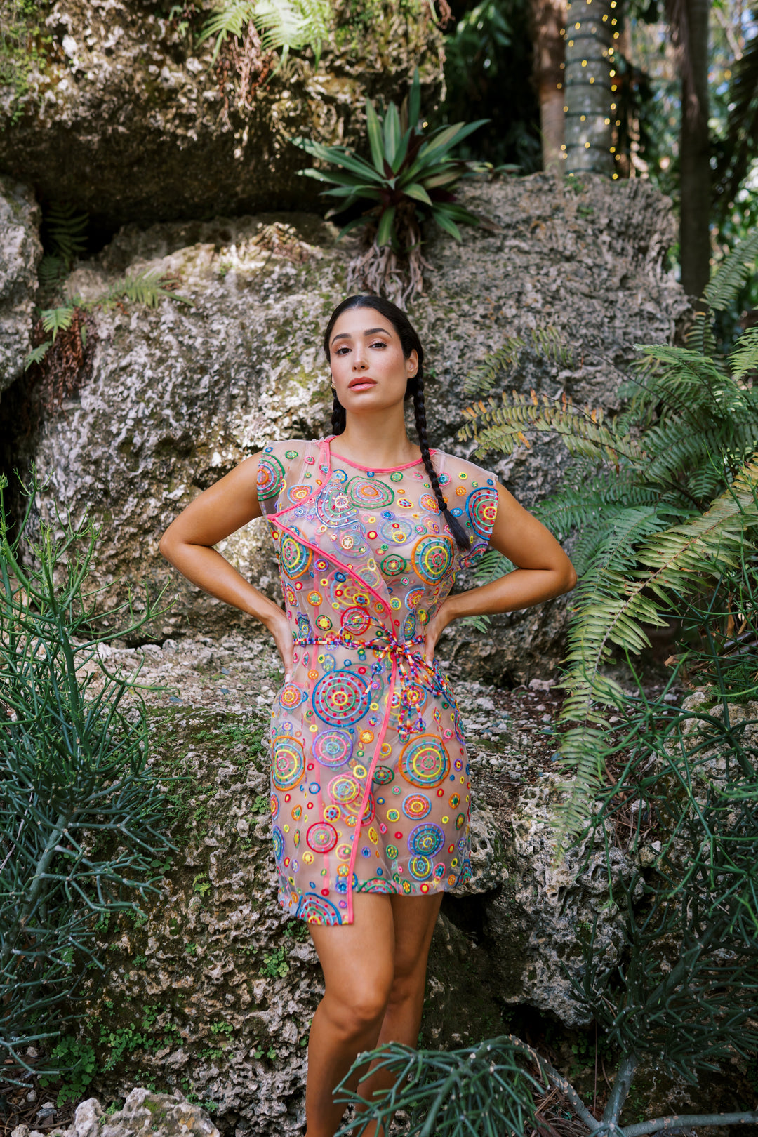Pachamama Embroidered Tulle Short Cover Up