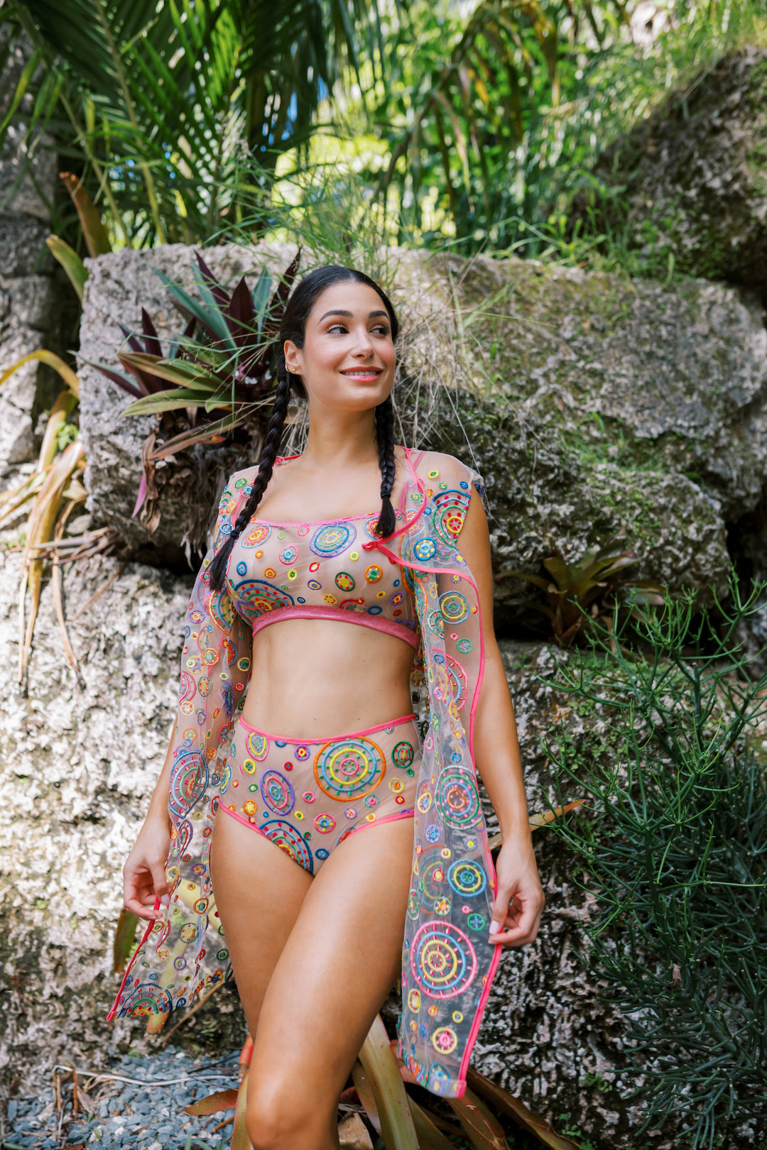 Pachamama Embroidered Tulle Short Cover Up