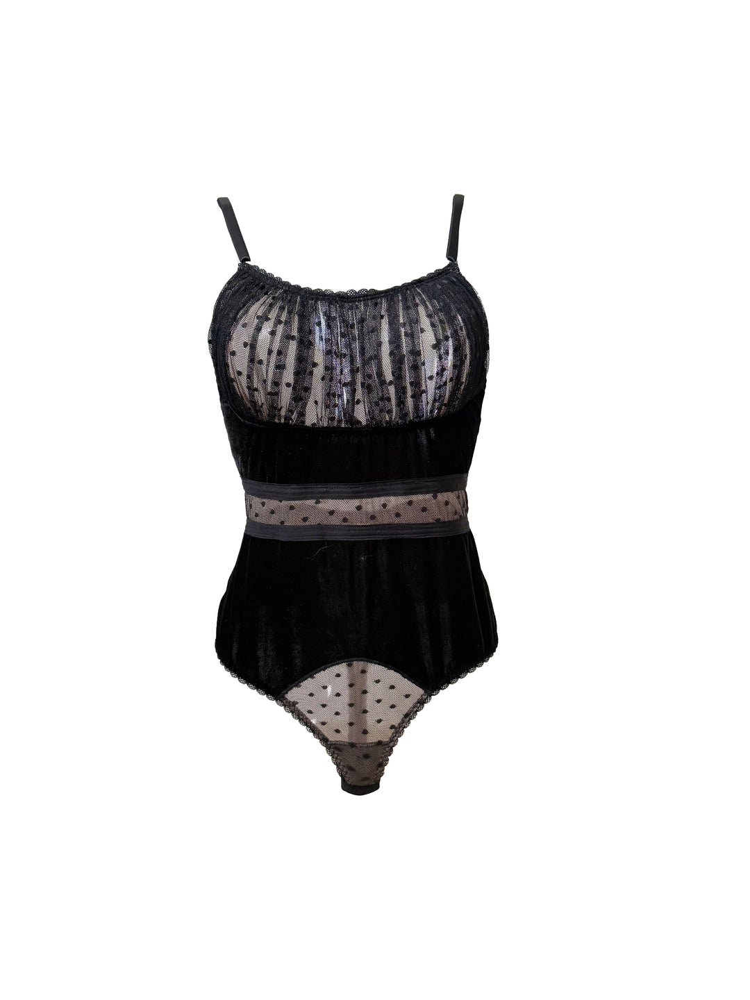 Origins Velvet Polka Dot Ruched Bust Bodysuit