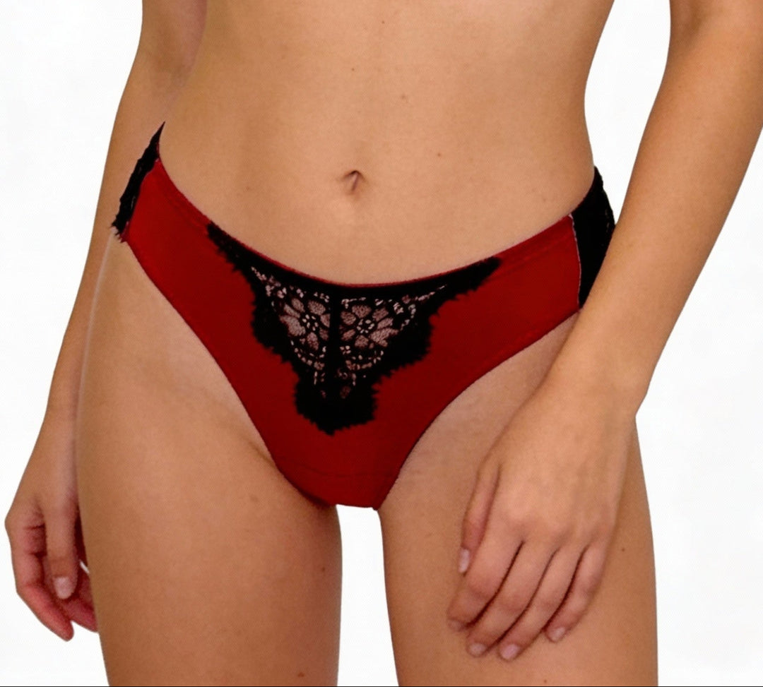 Love Me Tender Black and Red Thong
