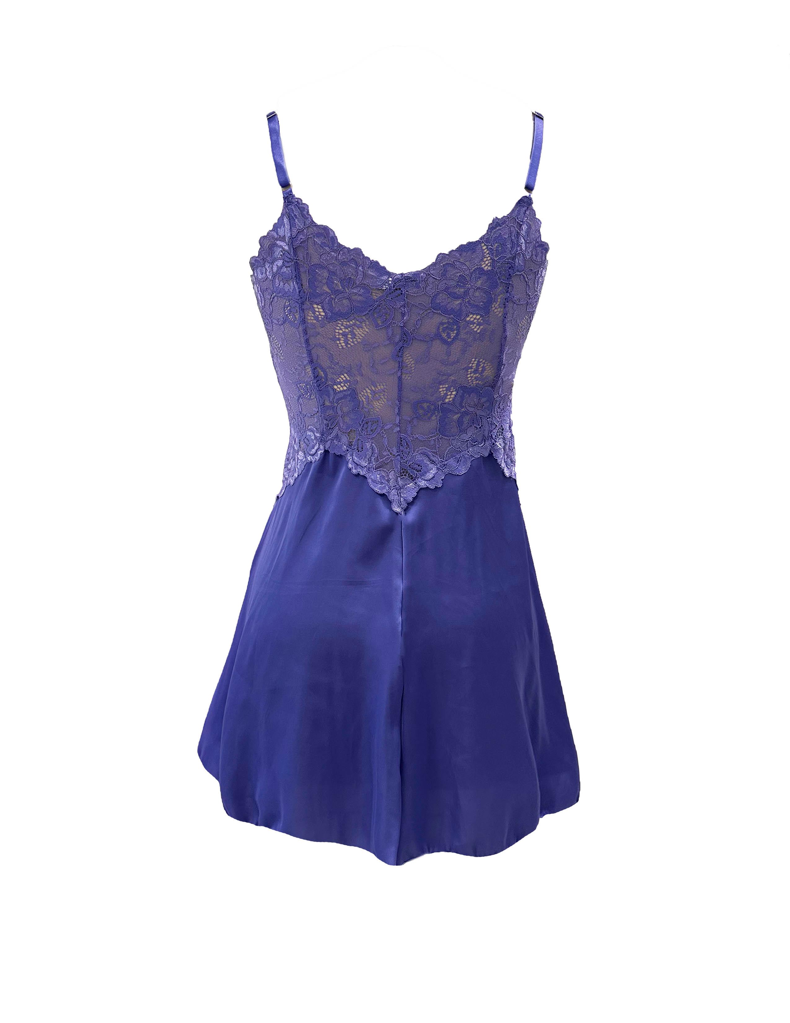 Hydrangea Satin and Lace Short Nightie - Carol Coelho Intimates