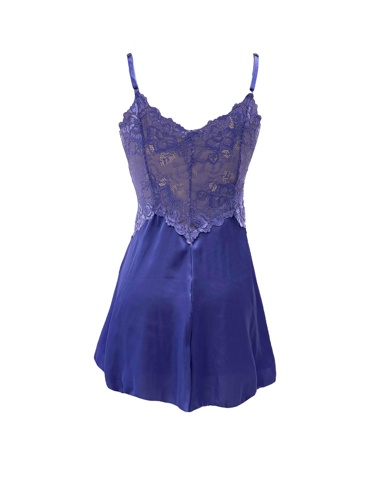 Hydrangea Satin and Lace Short Nightie - Carol Coelho Intimates