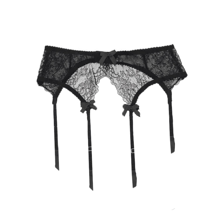 Kyoto Black Chantilly Lace Garter Belt - Carol Coelho Intimates