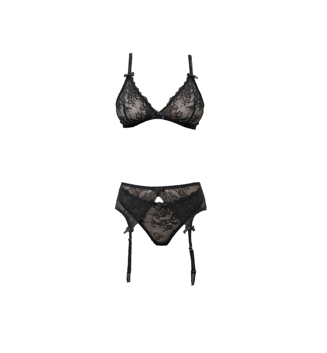 Kyoto Black Chantilly Lace Garter Belt - Carol Coelho Intimates