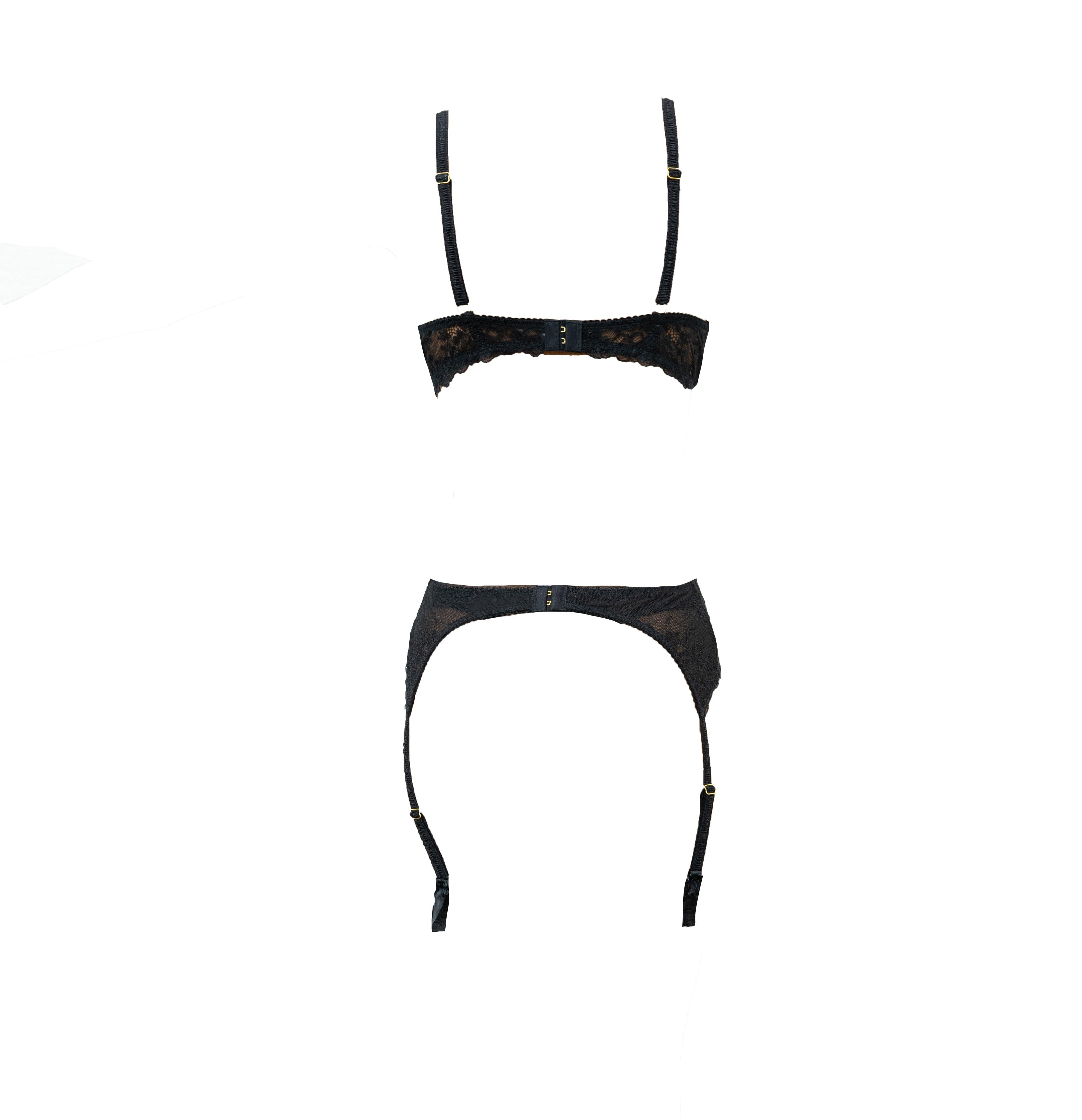 Kyoto Black Chantilly Lace Garter Belt - Carol Coelho Intimates