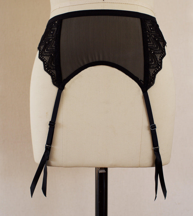 Berlin Geometric Lace and Tulle Garter Belt - Carol Coelho Intimates