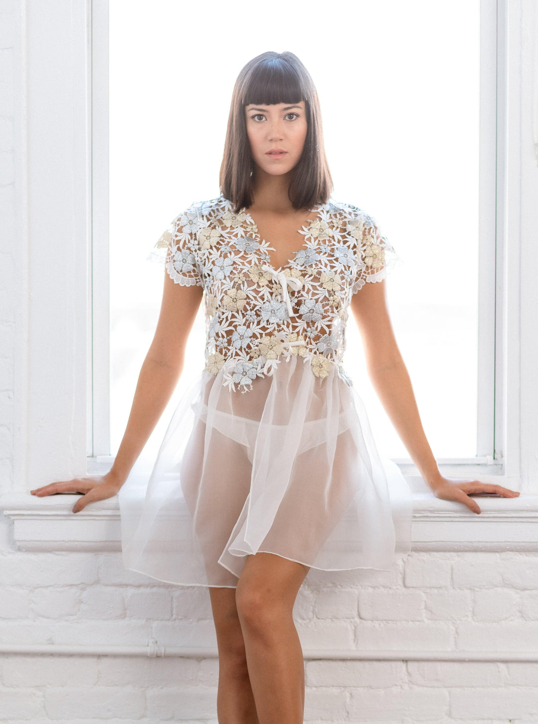 Limited Edition Guipure and Organza Babydoll with Silk Ties - Carol Coelho Intimates