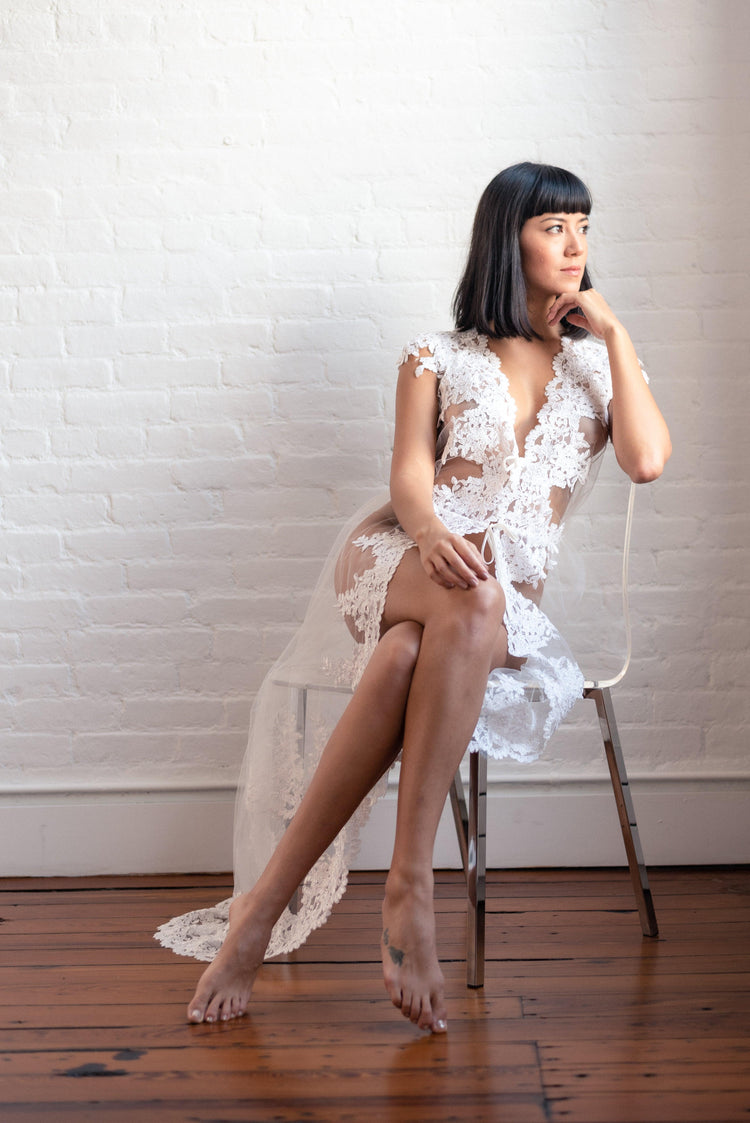 Limited Edition Tulle and Alençon Corded Lace Long Cover Wrap - Carol Coelho Intimates