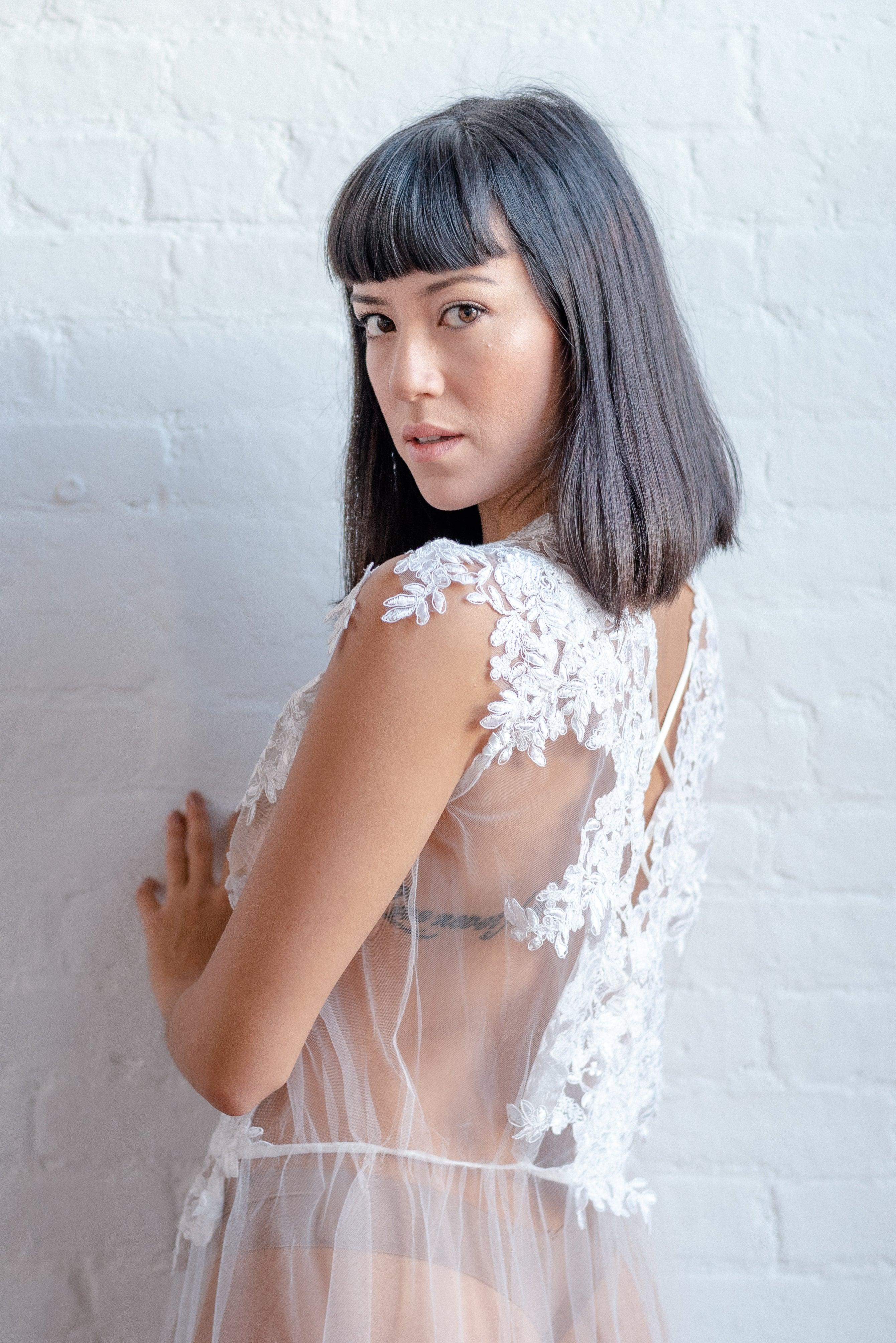 Limited Edition Tulle and Alençon Corded Lace Long Cover Wrap - Carol Coelho Intimates