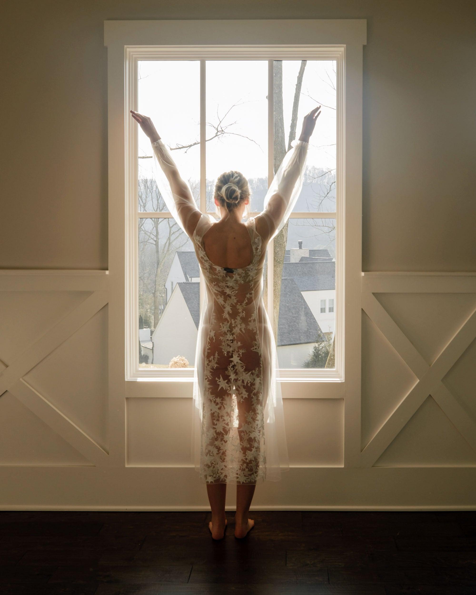 Star Embroidered Tulle Sheer Long Gown - Carol Coelho Intimates